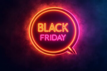 black friday banner in neon light style inside chat bubble