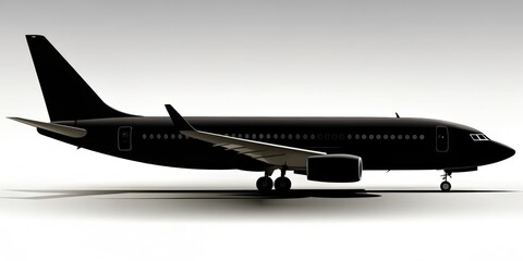 Aircraft silhouette in side view with detailed features, airplane, aviation, transportation, flying, jet, travel, commercial