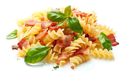 Sticker - Tasty pasta with bacon and basil isolated on white