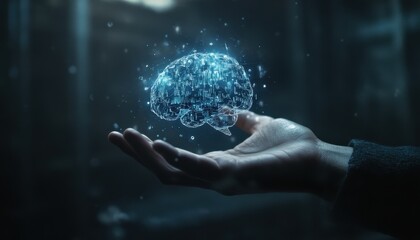 Poster - Artificial Intelligence Concept - Robotic Hand Creating Digital Brain with Code, Symbolizing Technological Innovation