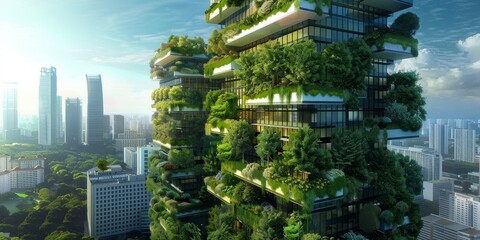 Canvas Print - Energy-efficient skyscrapers with green roofs and vertical gardens