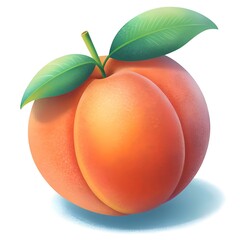 A juicy. ripe peach with a single green leaf. isolated on a white background.