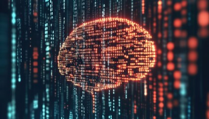 Poster - Digital Mind: Abstract Binary Code Human Brain, AI and Cognitive Computing Concept
