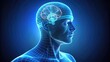 © Sirinporn - Iconic Neurosurgeon Profiling Technology Conceptual Medical Illustration 3D Wireframe Icon Minimalist Bold Blue