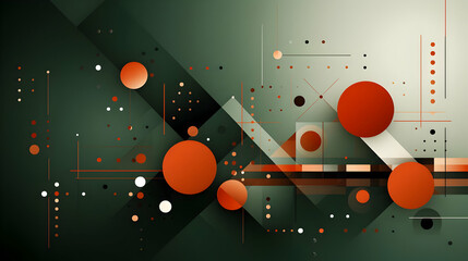 Wall Mural - Abstract Illustration with Circles and Lines in Green and Orange