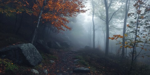 Wall Mural - A foggy morning in the woods