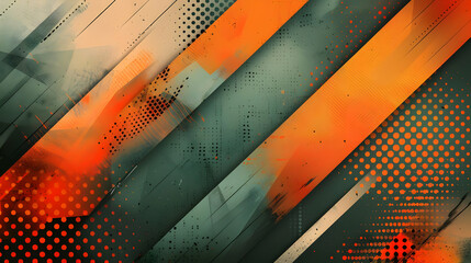 Wall Mural - Abstract Geometric Illustration with Diagonal Stripes and Orange Dot Pattern