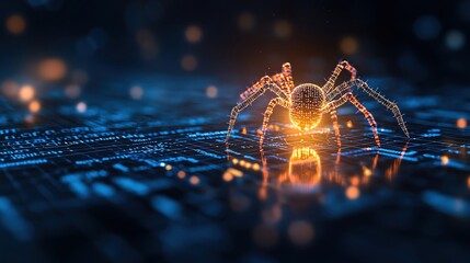 Poster - An abstract representation of a glowing spider on a digital circuit board, symbolizing technology and innovation.