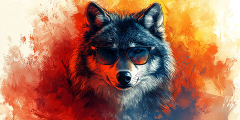 Sticker - Cool wolf in sunglasses with a cool background