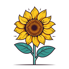 Wall Mural - sunflower flower. sunflower flower image isolated. cute sunflower drawing in flat design. vector ill
