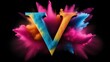 © Galeno - letter v colored powder explosion font isolated black background showcasing vibrant colors uppercase burst colorful dust