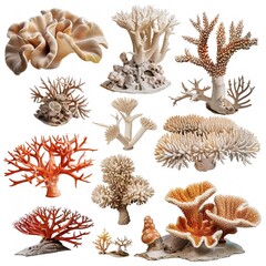 Sticker - Collection of set Coral reef isolated on transparent 