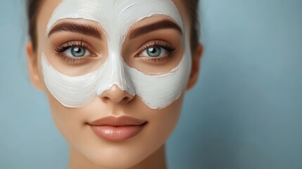 halfface skincare reveal european woman showcasing mask treatment studio elegance