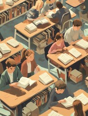 Poster - Students engage with outdated educational materials in an overcrowded classroom while striving for learning and understanding. Generative AI