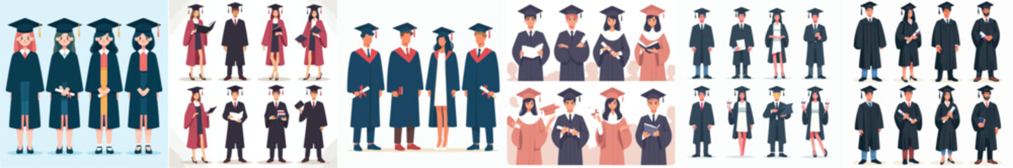 Wall Mural - vector set of full body graduates with flat design style