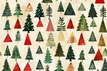 Patterned wallpaper with Christmas trees ideal for creating a festive atmosphere..