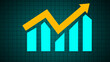 © Shapla - Business graph with upward blue bars and yellow arrow going up