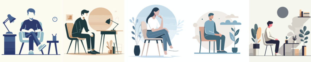 Canvas Print - vector set of people sitting in flat design style