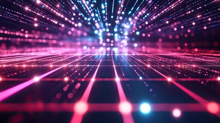 Poster - A digital grid with pulsating lights, representing the concept of AI and machine learning.