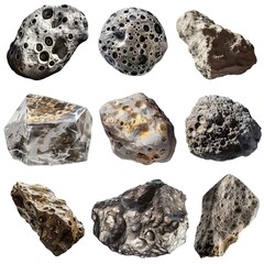 Poster - Collection of realistic asteroids displayed 