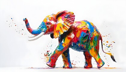 Wall Mural - Vibrant Painted Elephant Figurine Splattering with Colorful Liquid Paint