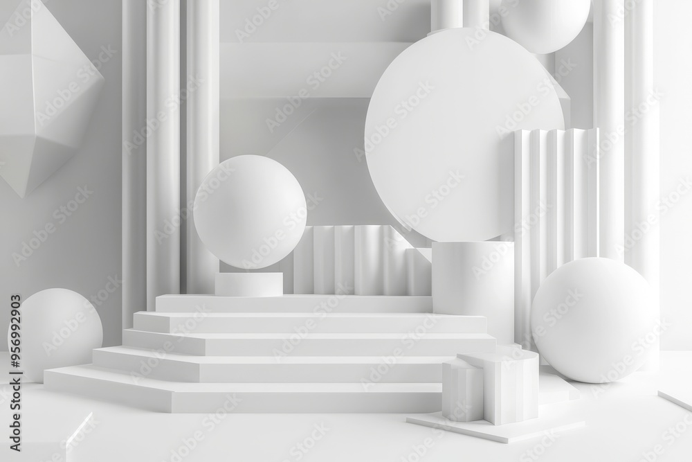 Polygon Stage Light white abstract stage with simple lines, corners, and polygons as ...