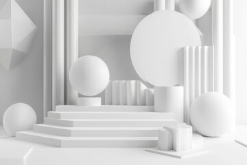Poster - Light white abstract stage with simple lines, corners, and polygons as background for advertisement, product presentation, and design.