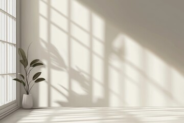 Leinwandbilder - A minimalist abstract gentle light beige background with intricate shadows from the window and vegetation on the wall, ideal for product presentations.