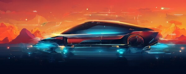 futuristic car in the middle city