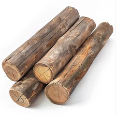 Poster - five Wooden logs isolated on white background 