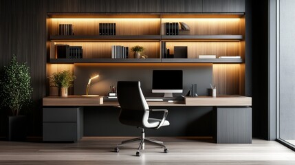 Poster - office space interior design mockup with a clean subtle lighting and a cohesive color scheme