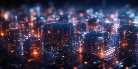 futuristic city with glowing buildings