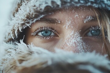 Wall Mural - Woman's eyes covered in snow