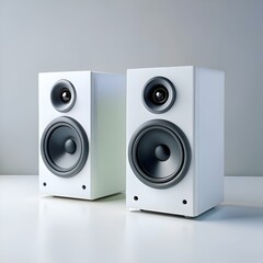 A pair of sleek white speakers isolated on a white background.