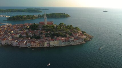 Wall Mural - this aerial shot captures the enchanting allure of rovinj, croatia, showcasing its remarkable histor