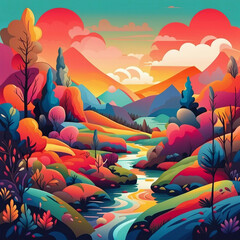 Wall Mural - colorful landscape illustration background