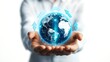© Keattipoom - Global Connectivity Concept - 3D Person Holding Globe with Outward Arrows, High-Resolution White Background Image