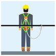 © wijas - Anchorage point aligned with safety harness lanyard connecting point vector illustration. Construction and industrial personal protective equipment for working at height. Fall factor one.