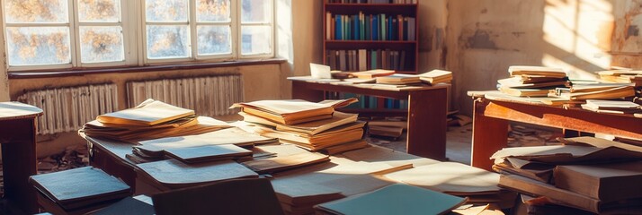 Poster - Students navigate crowded spaces filled with outdated books and materials, underscoring the obstacles to effective education. Generative AI