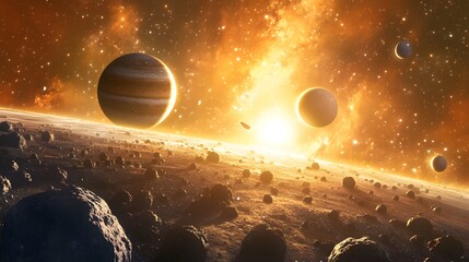 Wall Mural - solar system with asteroid belt: the solar system with a dense asteroid belt orbiting between mars a