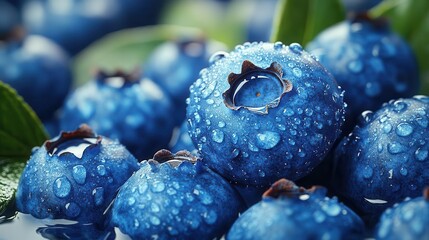 hyperrealistic blueberries water droplets extreme closeup vibrant colors textural details fresh and appetizing