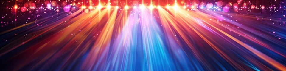 Wall Mural - Captivating abstract background with a mesmerizing display of luminous beams shimmering rays and sparkling glitters in a vibrant color spectrum  Futuristic digital