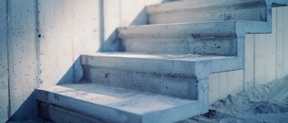 Concrete stairs bathed in natural light, their rough texture and unfinished state giving an industrial and raw aesthetic to the setting.