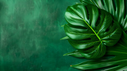 Canvas Print - Closeup Tropical Green Leaf Background. Flat Lay