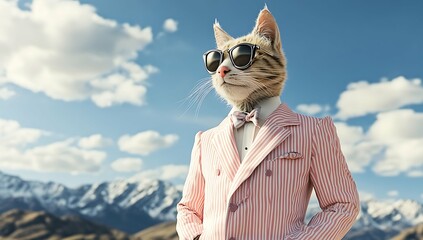 Fashion cat wearing sunglasses and suit