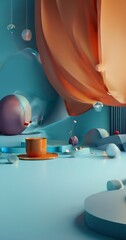 Poster - blue room with large orange and object