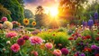 © Four888 - Vibrant blooming flowers and lush greenery swirl together in a dreamy, soft-focus dance of color and light in a serene, idyllic summer scene.