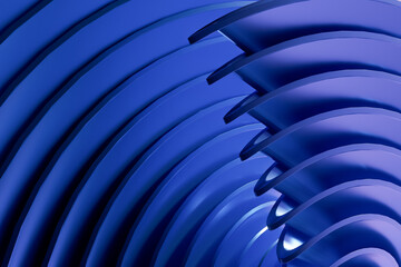 The image is a blue and purple abstract design with a lot of curves and swirls, 3d render