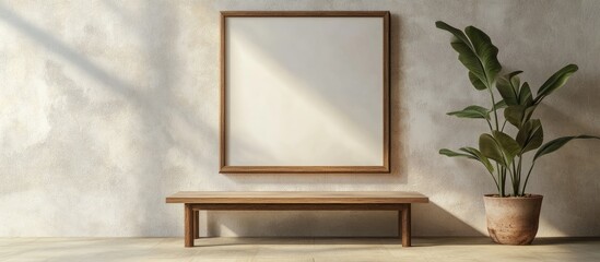 Poster - 3D rendering of a mockup featuring a wooden frame on a neutral wall