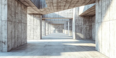 Poster - Abstract architecture backdrop featuring an empty rough concrete interior in 3D rendering